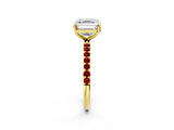 Yellow gold Asscher Cut Diamond Solitaire Ring with Round with Ruby side stone Pavé Band and Prong Setting_38