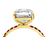 Yellow gold Asscher Cut Diamond Solitaire Ring with Round with Ruby side stone Pavé Band and Prong Setting_40