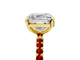 Yellow gold Asscher Cut Diamond Solitaire Ring with Round with Ruby side stone Pavé Band and Prong Setting_41
