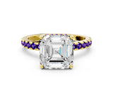 Yellow gold Asscher Cut Diamond Solitaire Ring with Round with Tanzanite side stone Pavé Band and Four-Prong Setting_36