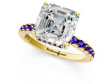 Yellow gold Asscher Cut Diamond Solitaire Ring with Round with Tanzanite side stone Pavé Band and Four-Prong Setting_37