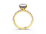 Yellow gold Asscher Cut Diamond Solitaire Ring with Round with Tanzanite side stone Pavé Band and Four-Prong Setting_39