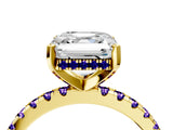Yellow gold Asscher Cut Diamond Solitaire Ring with Round with Tanzanite side stone Pavé Band and Four-Prong Setting_40