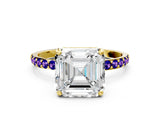 Yellow gold Asscher Cut Diamond Solitaire Ring with Round with Tanzanite side stone Pavé Band and Prong Setting_12