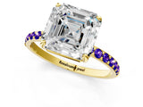 Yellow gold Asscher Cut Diamond Solitaire Ring with Round with Tanzanite side stone Pavé Band and Prong Setting_13