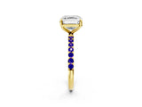 Yellow gold Asscher Cut Diamond Solitaire Ring with Round with Tanzanite side stone Pavé Band and Prong Setting_14