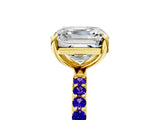 Yellow gold Asscher Cut Diamond Solitaire Ring with Round with Tanzanite side stone Pavé Band and Prong Setting_17