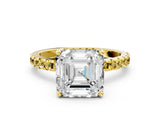 Yellow gold Asscher Cut Diamond Solitaire Ring with Round with Yellow Sapphire side stone Pavé Band and Four-Prong Setting_36