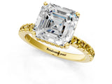 Yellow gold Asscher Cut Diamond Solitaire Ring with Round with Yellow Sapphire side stone Pavé Band and Four-Prong Setting_37