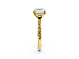 Yellow gold Asscher Cut Diamond Solitaire Ring with Round with Yellow Sapphire side stone Pavé Band and Four-Prong Setting_38