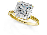 Yellow gold Asscher Cut Diamond Solitaire Ring with Round with Yellow Sapphire side stone Pavé Band and Prong Setting_13