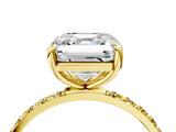Yellow gold Asscher Cut Diamond Solitaire Ring with Round with Yellow Sapphire side stone Pavé Band and Prong Setting_16