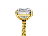 Yellow gold Asscher Cut Diamond Solitaire Ring with Round with Yellow Sapphire side stone Pavé Band and Prong Setting_17