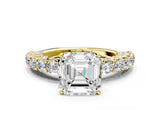 Yellow gold Asscher Cut Diamond Solitaire Ring with Shared Prong Pavé Band and Four-Prong Setting_21