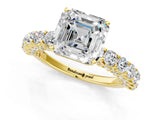 Yellow gold Asscher Cut Diamond Solitaire Ring with Shared Prong Pavé Band and Four-Prong Setting_22
