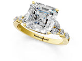 Yellow gold Asscher Cut Diamond Solitaire Ring with Side Stones and Four-Prong Setting_59