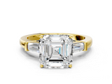 Yellow gold Asscher Cut Diamond Solitaire Ring with Tapered Baguette Accents and Four-Prong Setting_22
