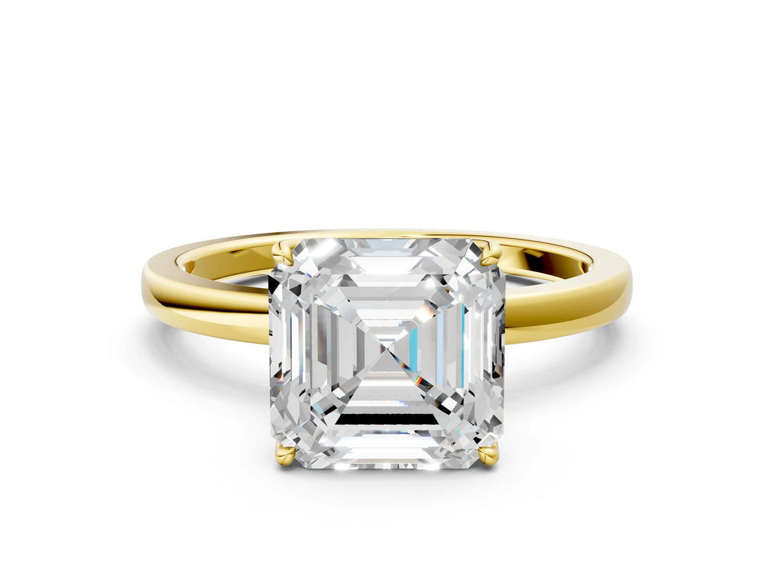 Yellow gold Asscher Cut Diamond Solitaire Ring with Thin Band and Prong Setting_12