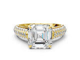 Yellow gold Asscher Cut Diamond Solitaire Ring with Three-Row Pavé Band and Four-Prong Setting_30