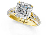 Yellow gold Asscher Cut Diamond Solitaire Ring with Three-Row Pavé Band and Four-Prong Setting_31