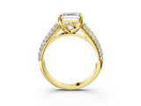 Yellow gold Asscher Cut Diamond Solitaire Ring with Three-Row Pavé Band and Four-Prong Setting_33