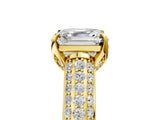 Yellow gold Asscher Cut Diamond Solitaire Ring with Three-Row Pavé Band and Four-Prong Setting_35