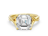 Yellow gold Asscher Cut Diamond Solitaire Twist Band Prong Setting Ring_43