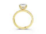 Yellow gold Asscher Cut Diamond Solitaire with Pave Band and Four-Prong Setting 14