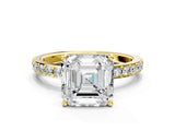 Yellow gold Asscher Cut Diamond Solitaire with Pave Band and Four-Prong Setting 17