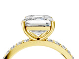 Yellow gold Asscher Cut Diamond Solitaire with Pave Band and Four-Prong Setting 2