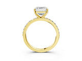 Yellow gold Asscher Cut Diamond Solitaire with Pave Band and Four-Prong Setting 3
