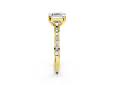Yellow gold Asscher Cut Diamond Solitaire with Pave Band and Four-Prong Setting 4