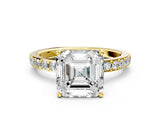 Yellow gold Asscher Cut Diamond Solitaire with Pave Band and Four-Prong Setting 6