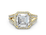 Yellow gold Asscher Cut Diamond Split Shank Halo Ring with Four-Prong Setting_45