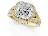 Yellow gold Asscher Cut Diamond Split Shank Halo Ring with Four-Prong Setting_46
