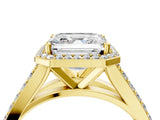Yellow gold Asscher Cut Diamond Split Shank Halo Ring with Four-Prong Setting_49