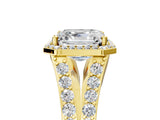 Yellow gold Asscher Cut Diamond Split Shank Halo Ring with Four-Prong Setting_50
