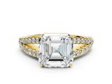 Yellow gold Asscher Cut Diamond Split Shank Pavé Engagement Ring with Four-Prong Setting_24