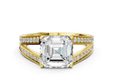 Yellow gold Asscher Cut Diamond Split Shank Ring with Pavé Band and Four-Prong Setting_40