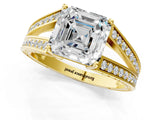Yellow gold Asscher Cut Diamond Split Shank Ring with Pavé Band and Four-Prong Setting_41