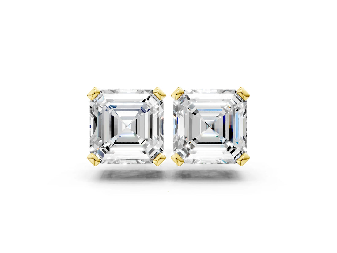 10K Yellow Gold 1.16 Carat E-F VVS-VS Asscher Diamond Stud Earrings