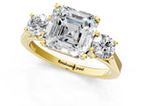 Yellow gold Asscher Cut Diamond Three-Stone Engagement Ring with Prong Setting and Pavé Band_4