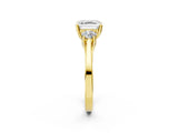Yellow gold Asscher Cut Diamond Three-Stone Engagement Ring with Prong Setting and Pavé Band_5