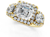 Yellow gold Asscher Cut Diamond Three-Stone Halo Ring with Prong Setting and Pavé Accents_10