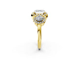Yellow gold Asscher Cut Diamond Three-Stone Halo Ring with Prong Setting and Pavé Accents_11