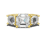 Yellow gold Asscher Cut Diamond Three-Stone Ring with Channel Set Band and Four-Prong Setting_87