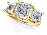 Yellow gold Asscher Cut Diamond Three-Stone Ring with Channel Set Band and Four-Prong Setting_88