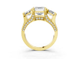 Yellow gold Asscher Cut Diamond Three-Stone Ring with Channel Set Band and Four-Prong Setting_90