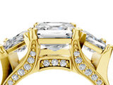 Yellow gold Asscher Cut Diamond Three-Stone Ring with Channel Set Band and Four-Prong Setting_91