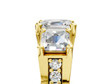 Yellow gold Asscher Cut Diamond Three-Stone Ring with Channel Set Band and Four-Prong Setting_92